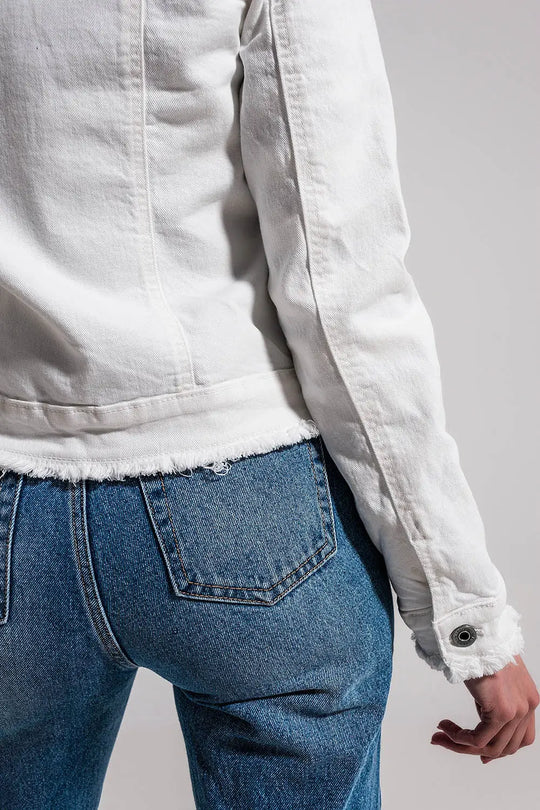 Raw edge denim jacket in white - Jackets