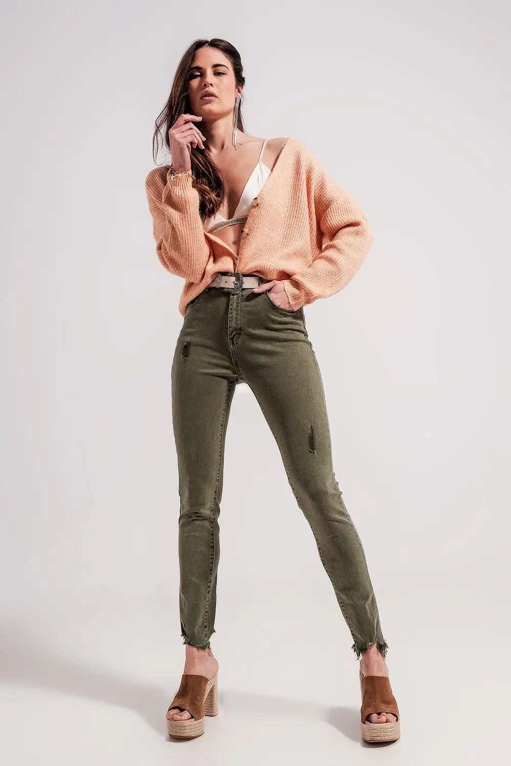 Ripped skinny jean in green - Colored Jeans