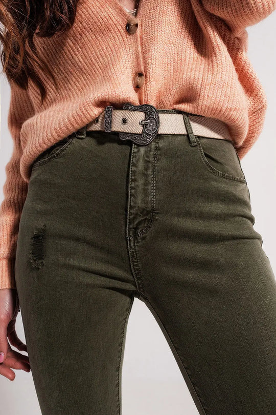 Ripped skinny jean in green - Colored Jeans