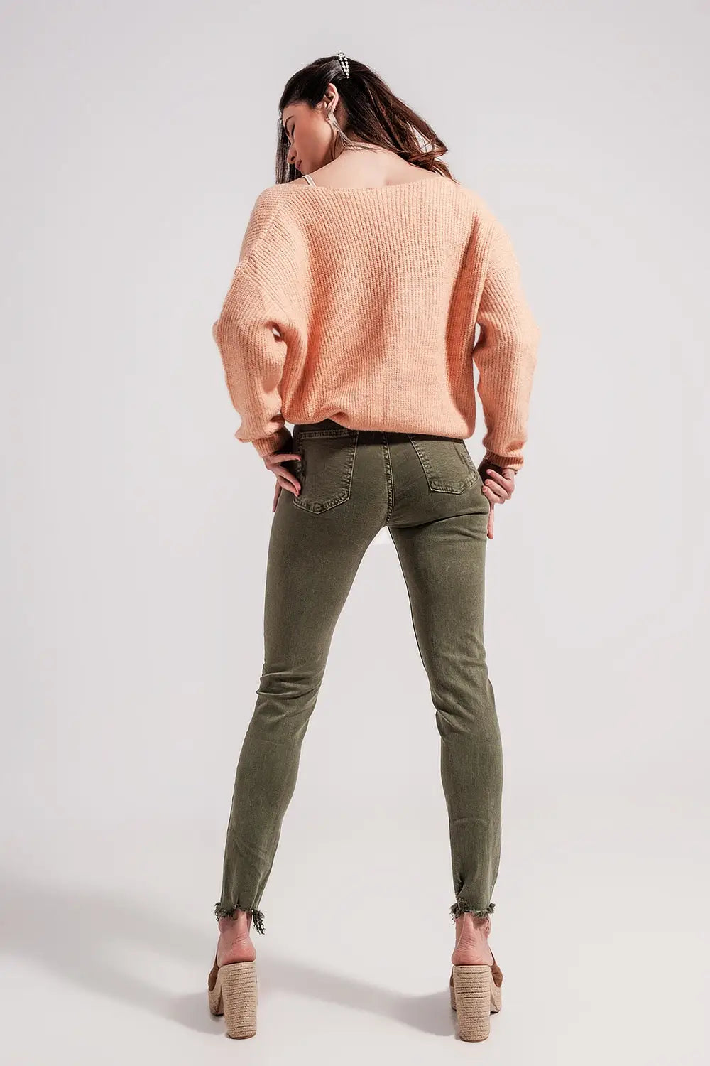 Ripped skinny jean in green - Colored Jeans