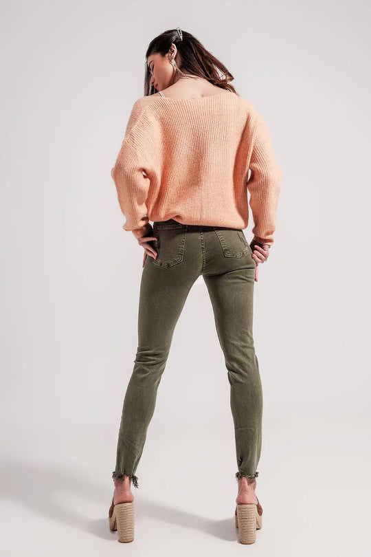 Ripped skinny jean in green - Colored Jeans