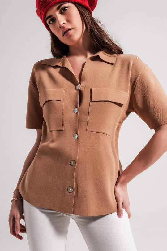 Camel knit short sleeve jumper - Sweaters