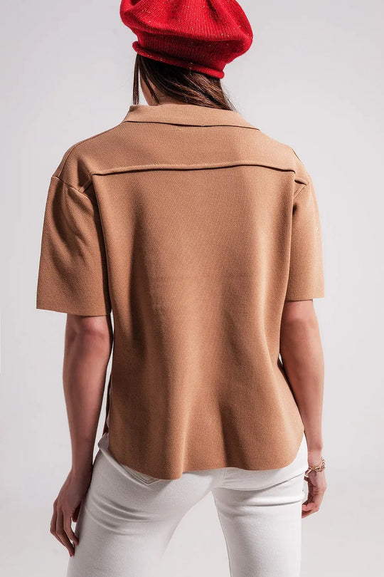 Camel knit short sleeve jumper - Sweaters