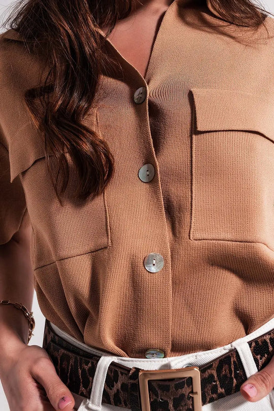 Camel knit short sleeve jumper - Sweaters