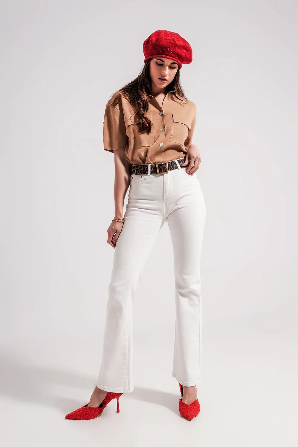 Camel knit short sleeve jumper - Sweaters