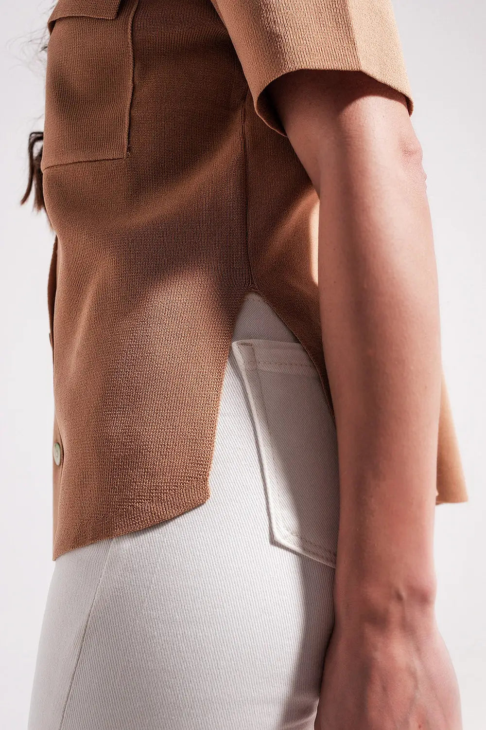 Camel knit short sleeve jumper - Sweaters
