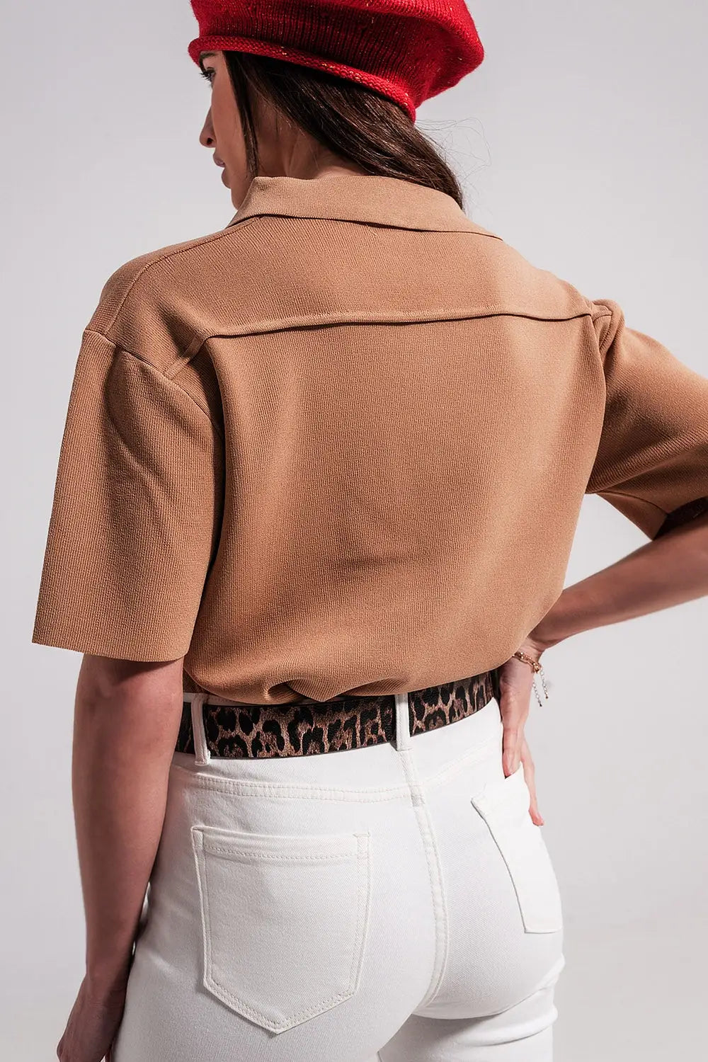Camel knit short sleeve jumper - Sweaters