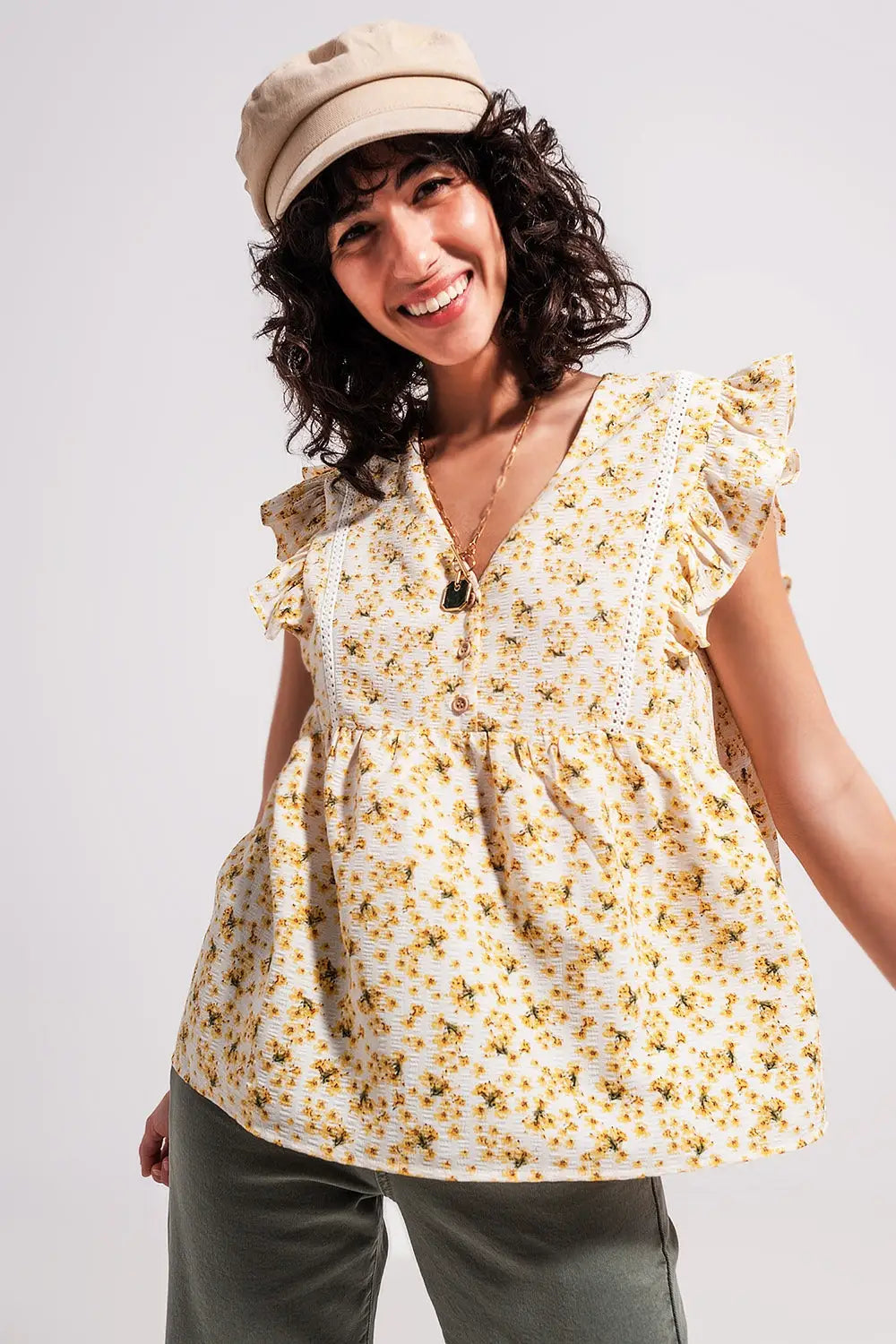 Ruffle detail blouse in yellow - Tops