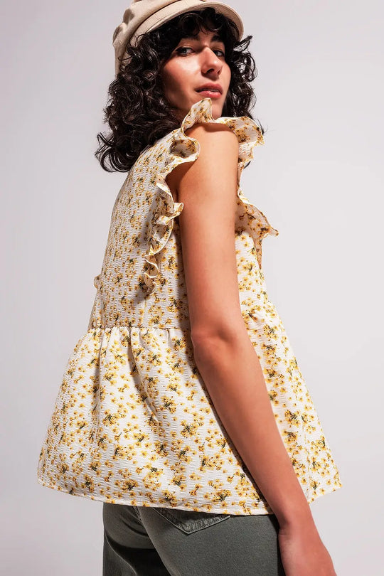 Ruffle detail blouse in yellow - Tops