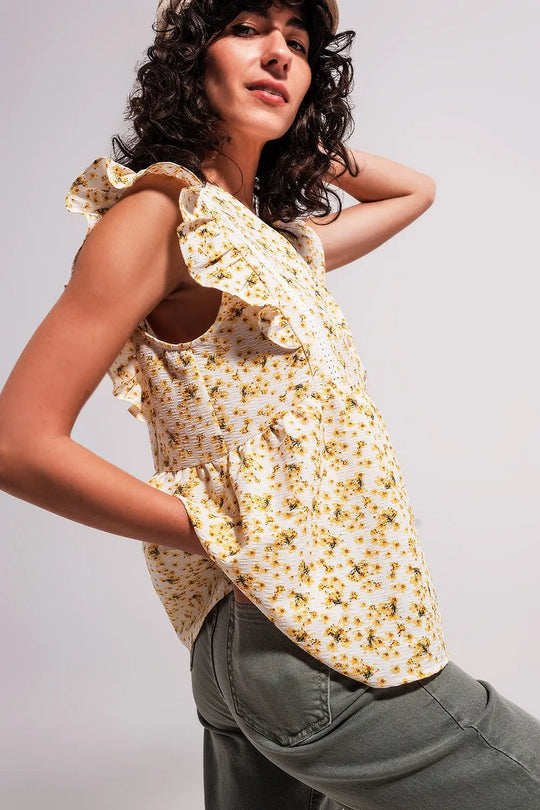 Ruffle detail blouse in yellow - Tops