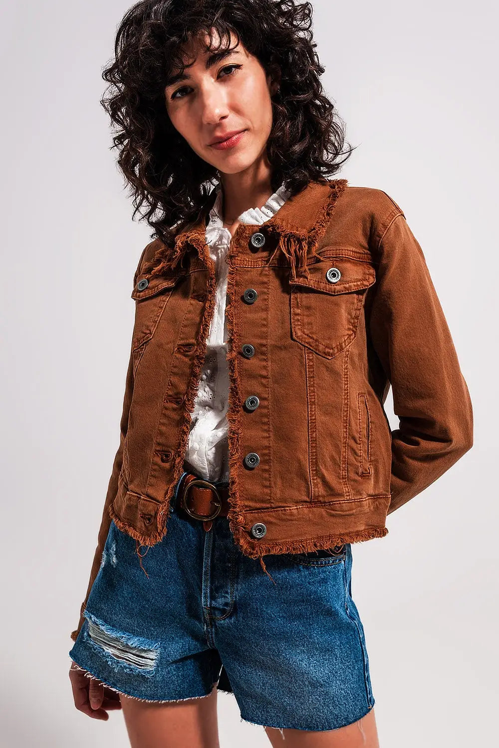 Raw edge denim jacket in brown - Jackets