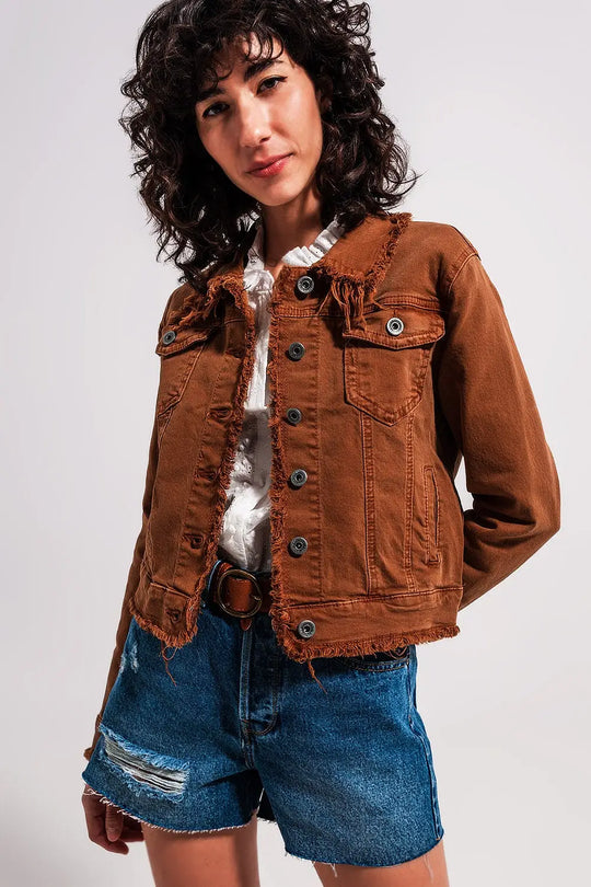 Raw edge denim jacket in brown - Jackets