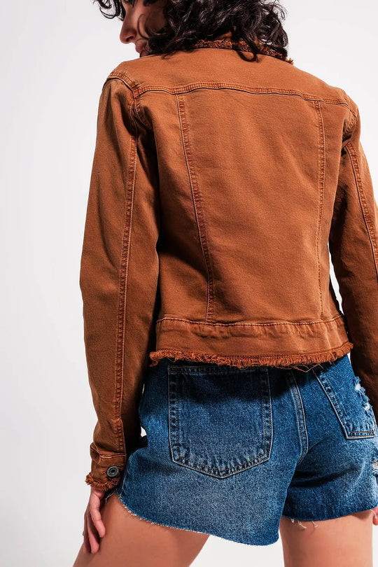 Raw edge denim jacket in brown - Jackets