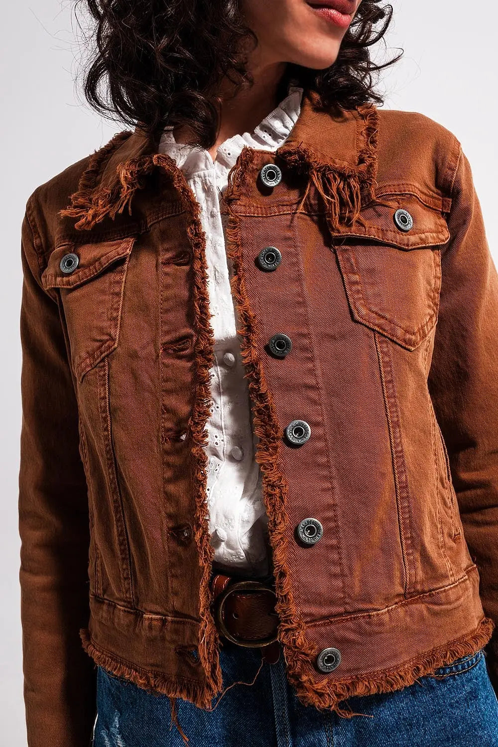 Raw edge denim jacket in brown - Jackets