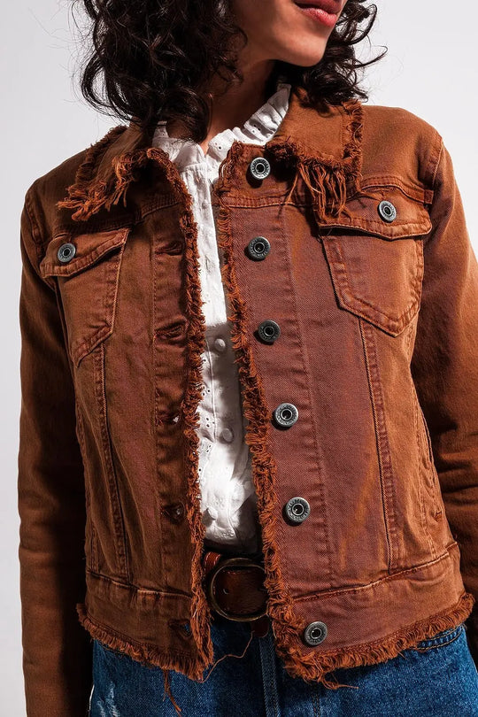 Raw edge denim jacket in brown - Jackets