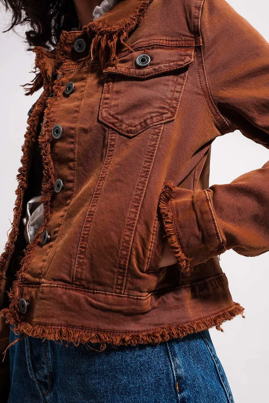 Raw edge denim jacket in brown - Jackets