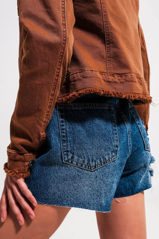 Raw edge denim jacket in brown - Jackets