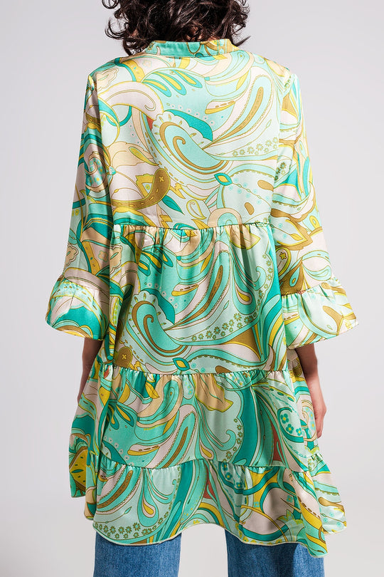 3/4 sleeve mini dress in green