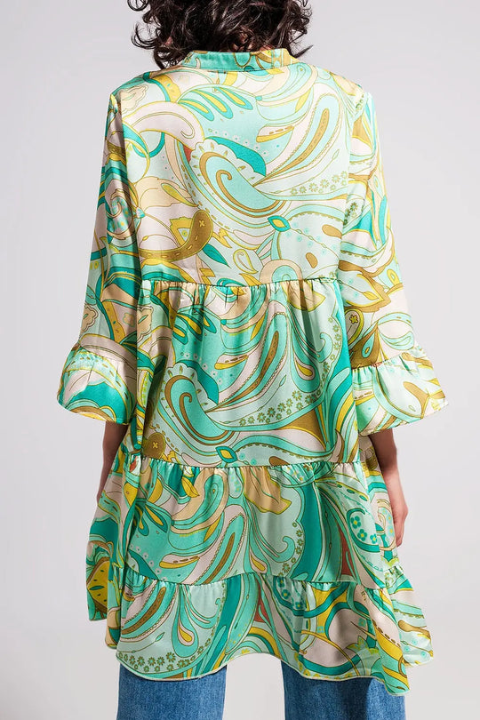 3/4 sleeve mini dress in green - Dresses