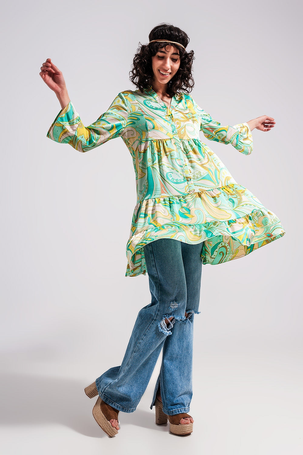 3/4 sleeve mini dress in green