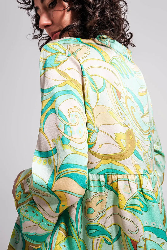 3/4 sleeve mini dress in green - Dresses
