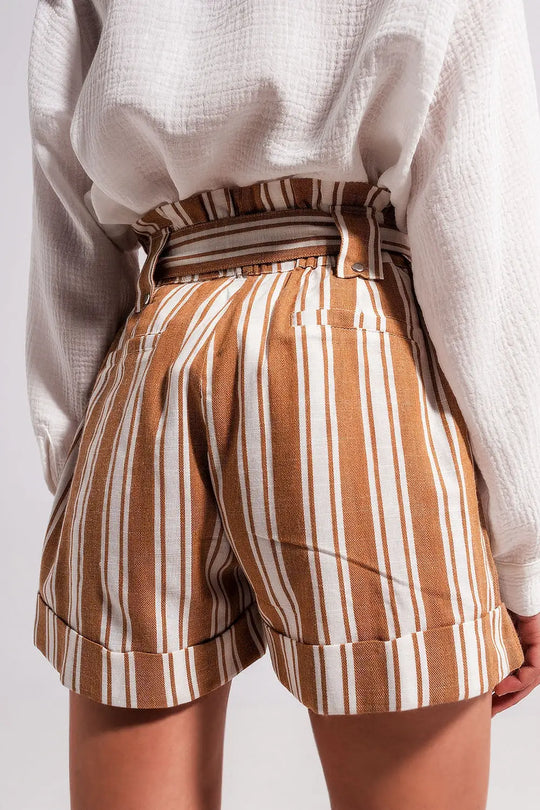 Shorts with paperbag waist in beige - Pants