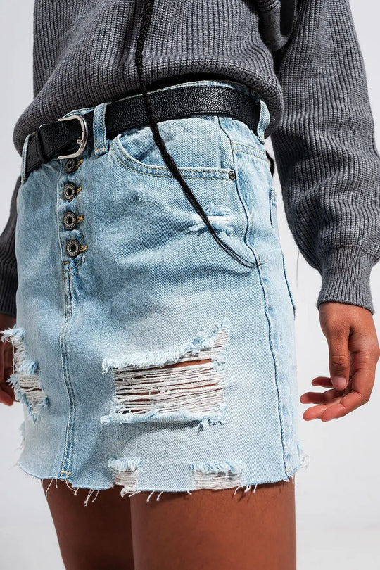 Denim button through mini skirt in light blue - Skirts