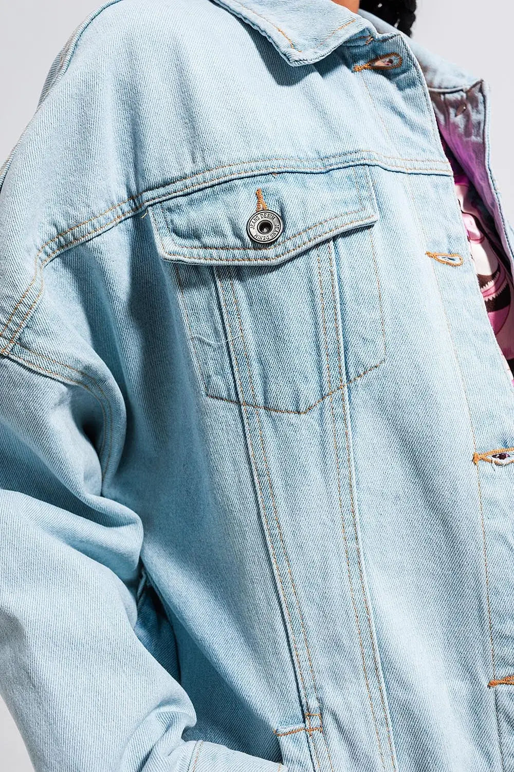 Longline denim jacket with belt in light blue wash - Jackets
