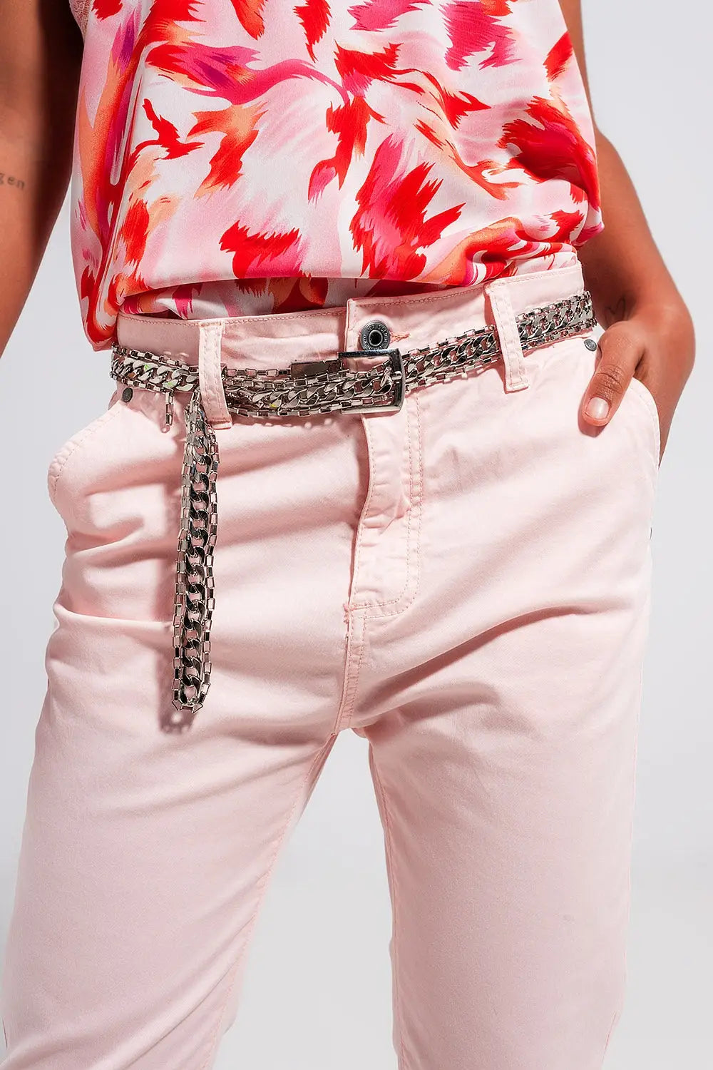 Cotton blend pants in pink - Colored Jeans