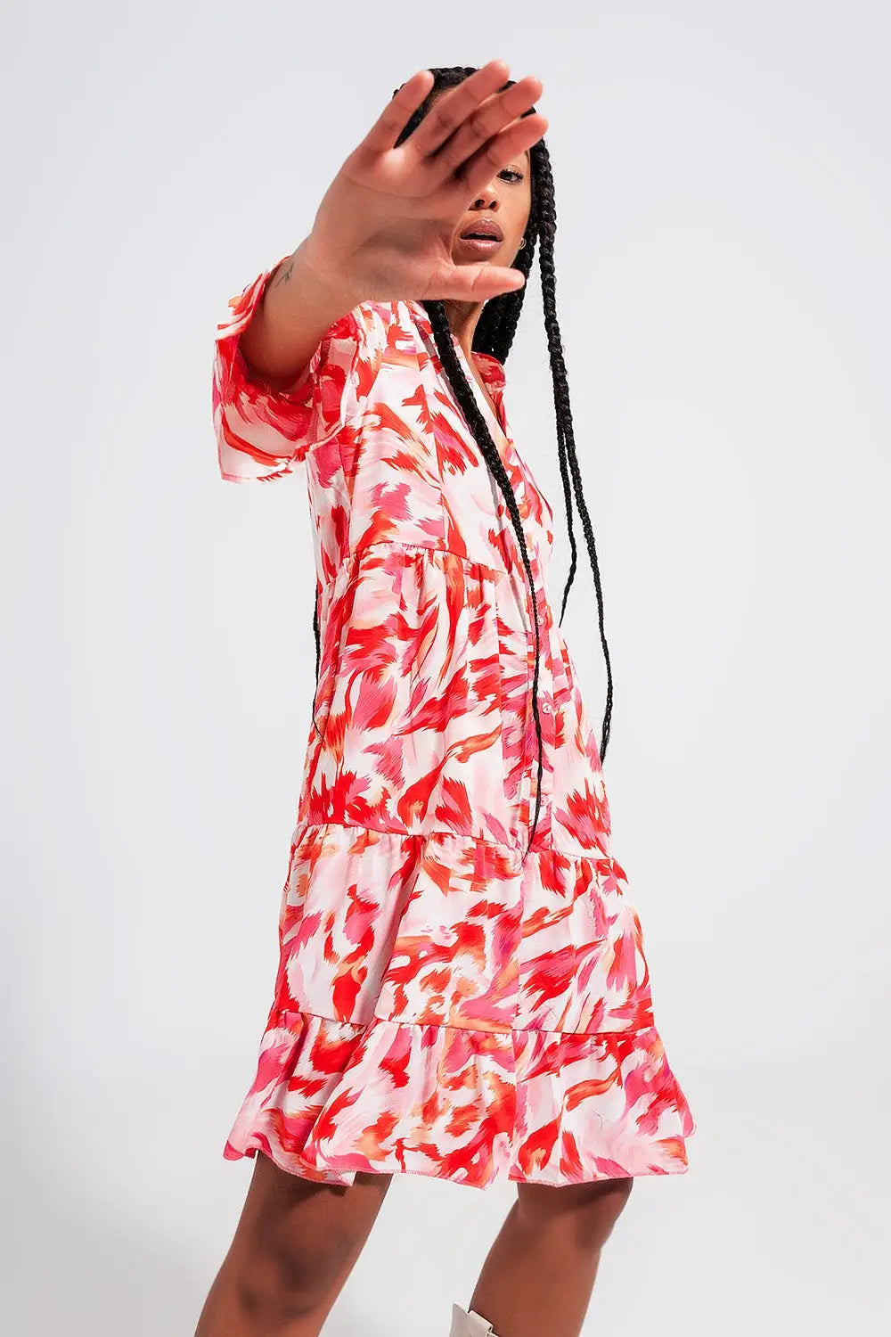 Tiered mini dress in fuchsia - Dresses