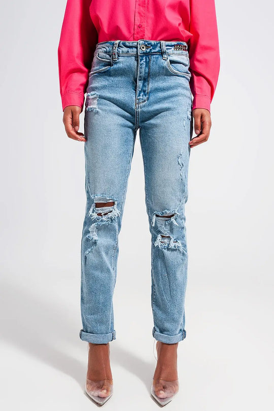 Light blue double rip jeans