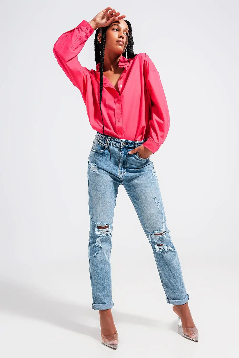Light blue double rip jeans