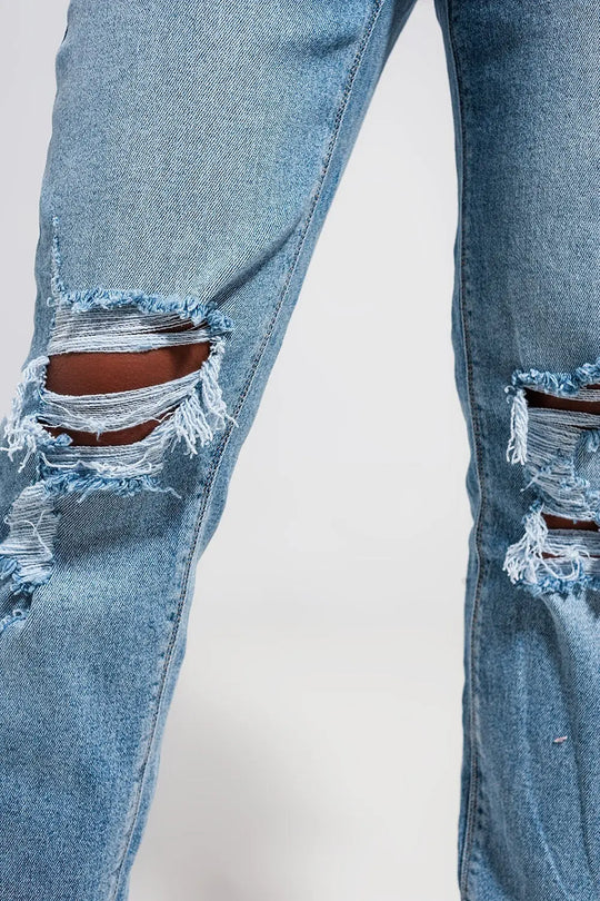 Light blue double rip jeans