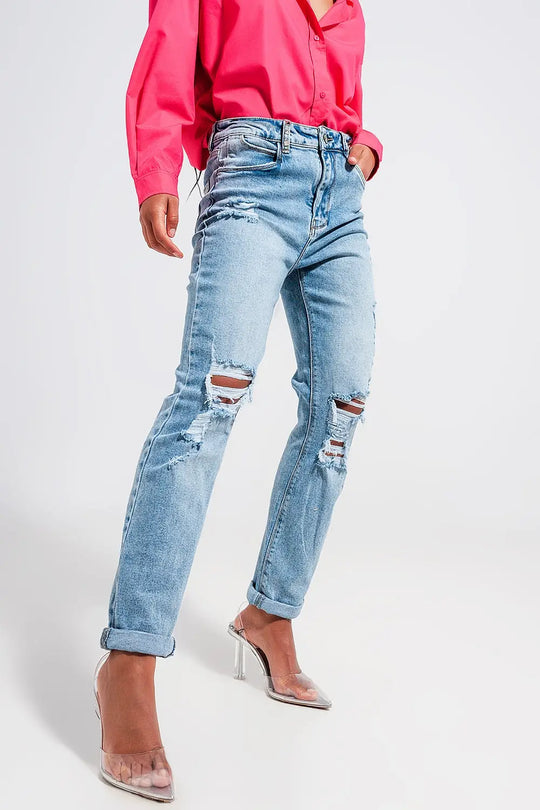 Light blue double rip jeans