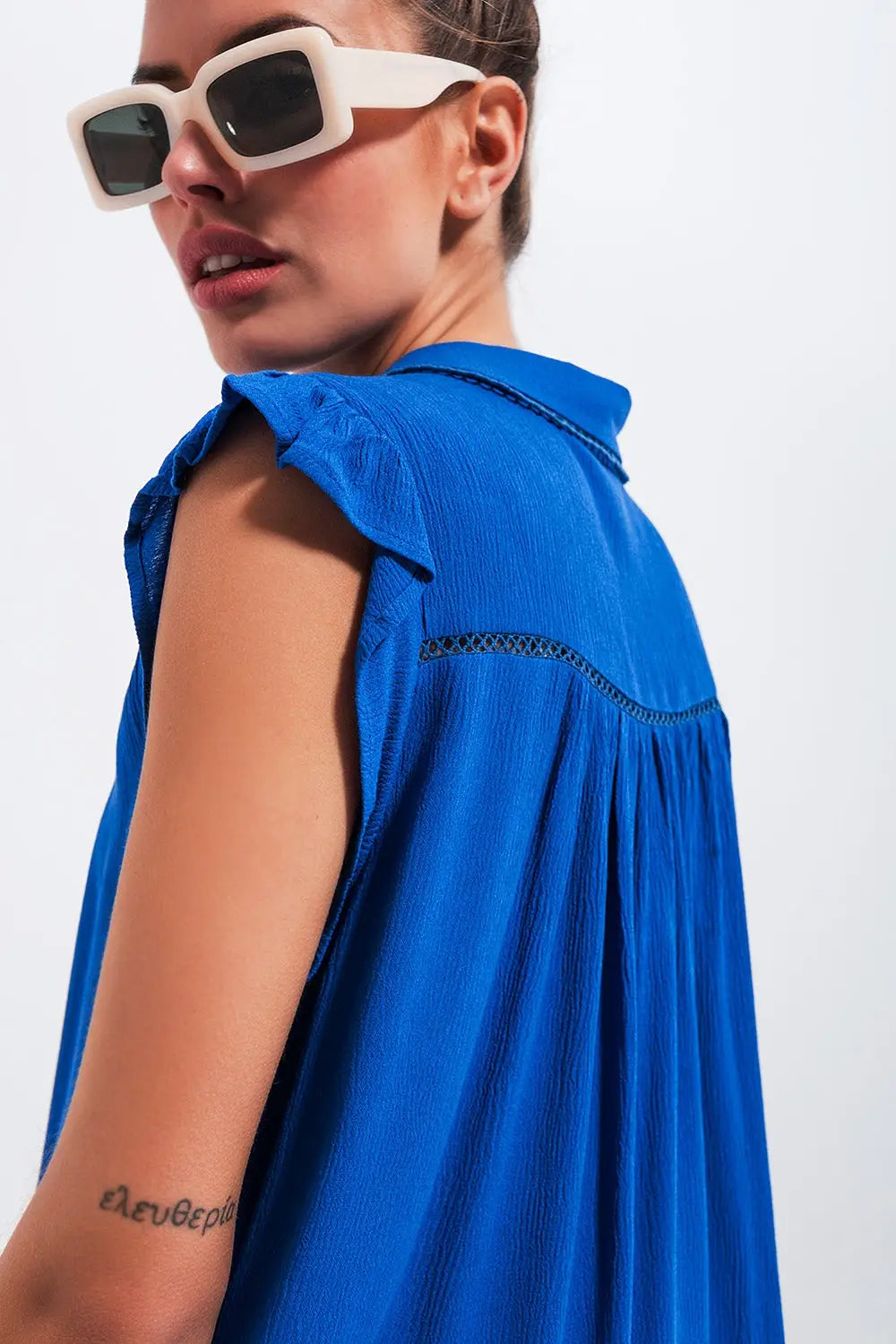 Blouse with frill sleeve in blue - Shirts