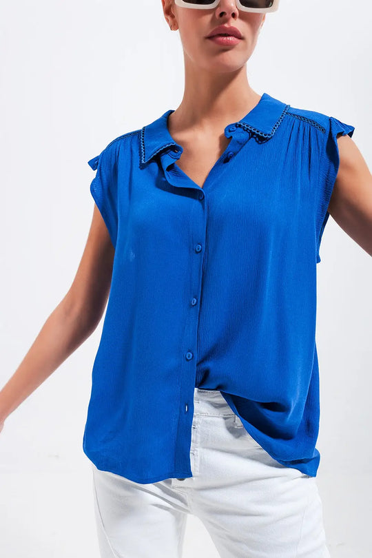 Blouse with frill sleeve in blue - Shirts