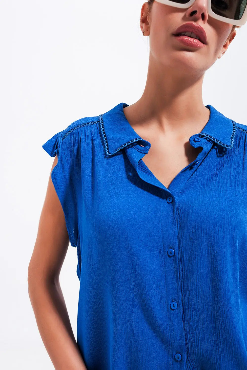 Blouse with frill sleeve in blue - Shirts