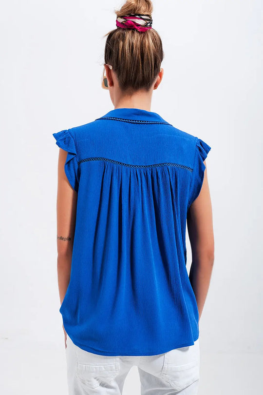 Blouse with frill sleeve in blue - Shirts