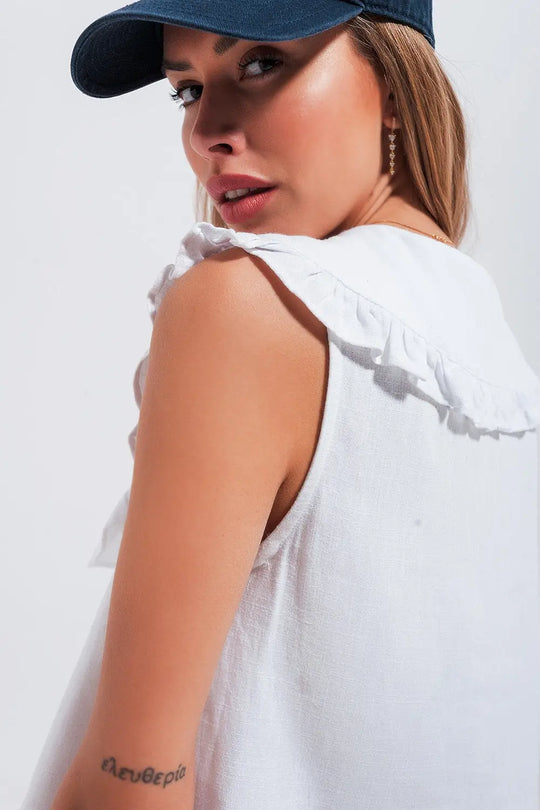 Crop top with bib collar in white - Shirts