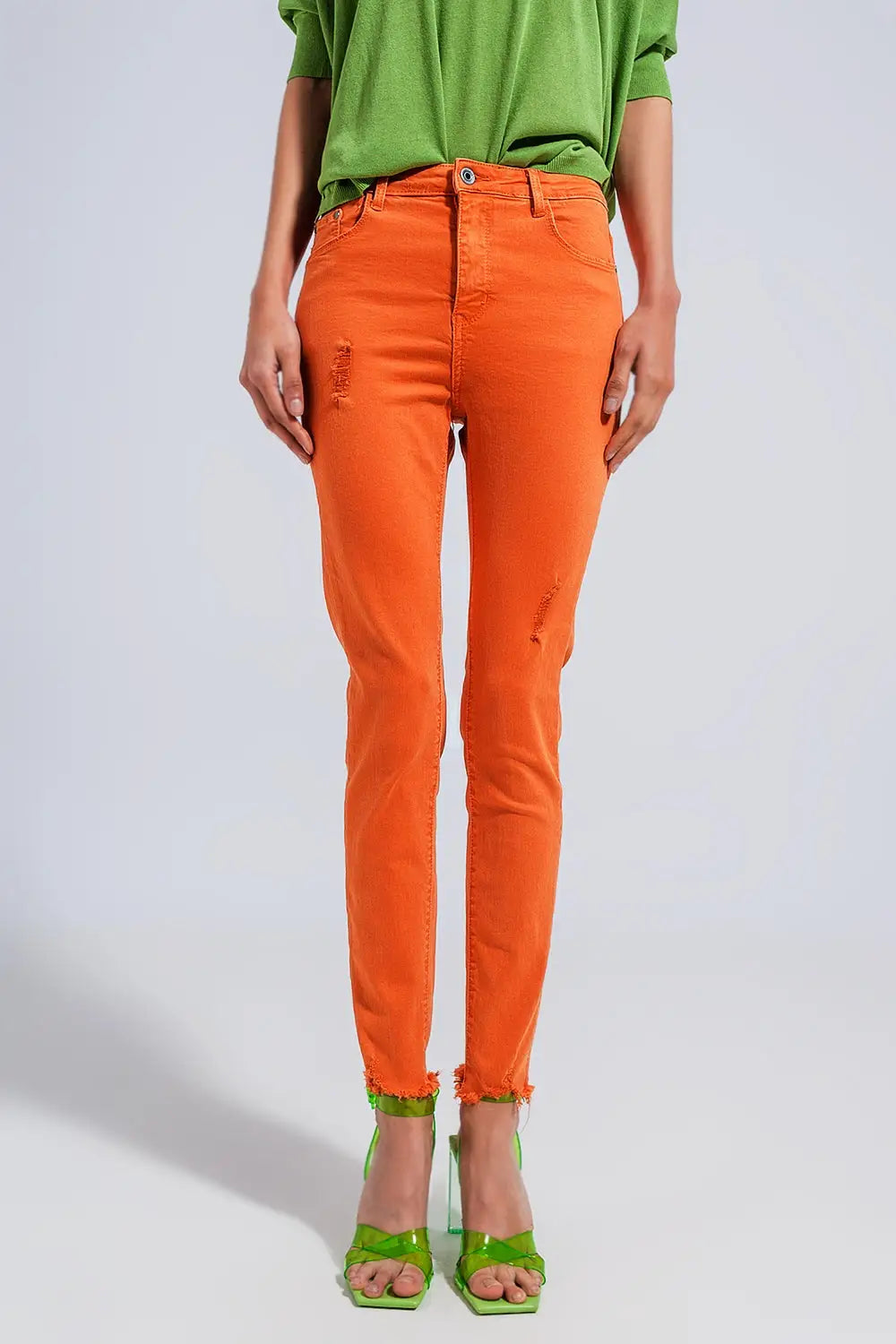 High waisted skinny jeans in orange - Colored Jeans