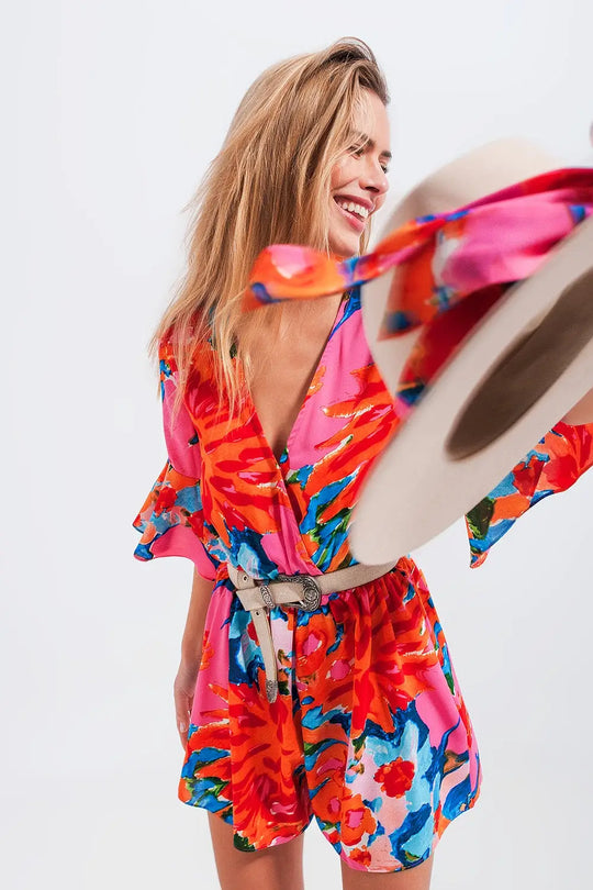 Wrap playsuit in floral - Dresses