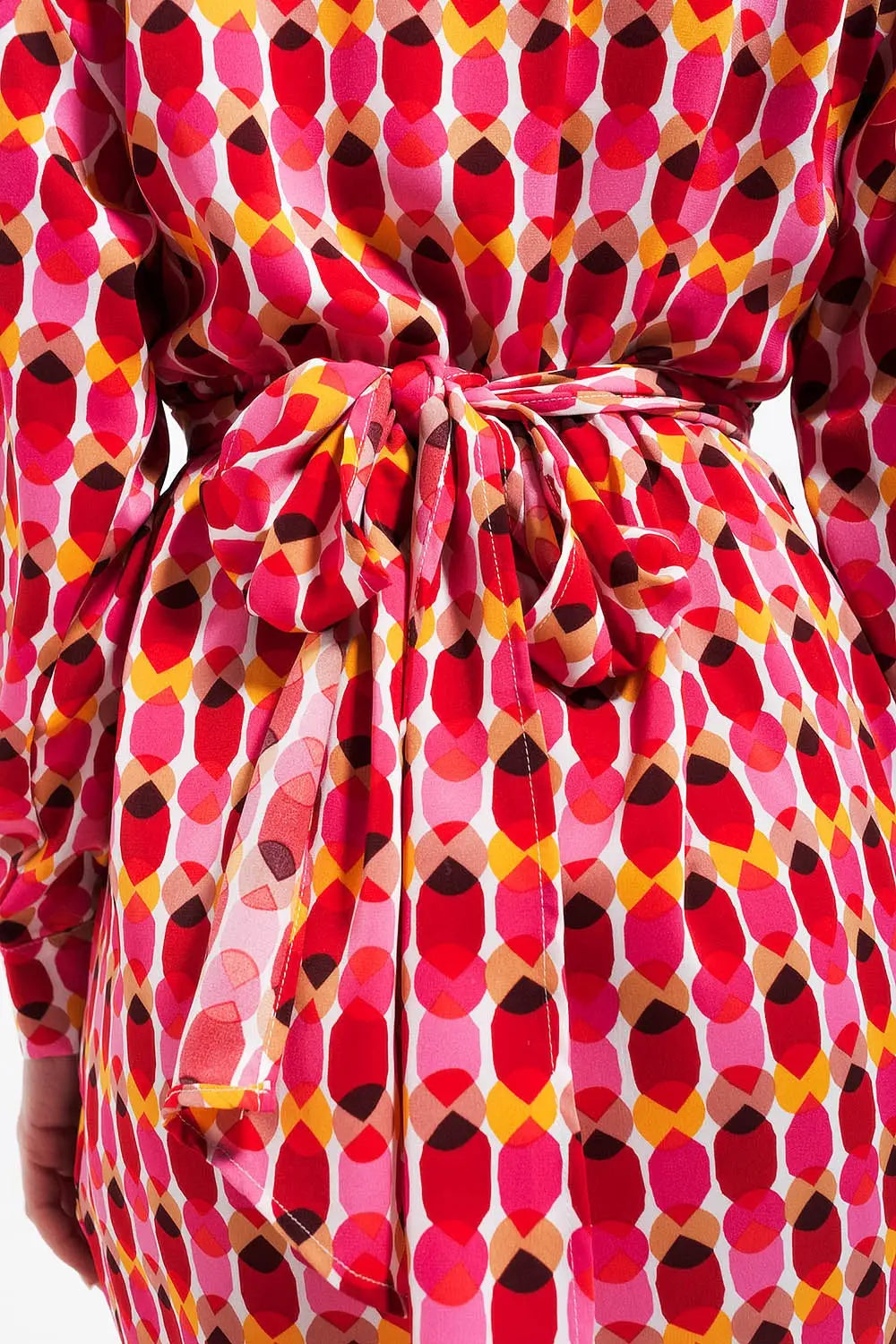 Button front tie waist printed dress in red - Dresses