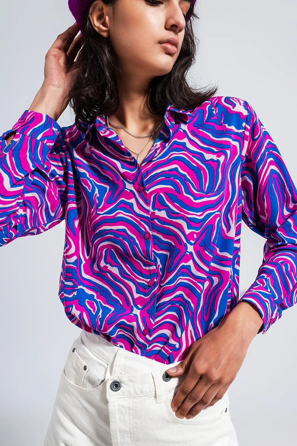 Fluid shirt in bright abstract purple - Shirts
