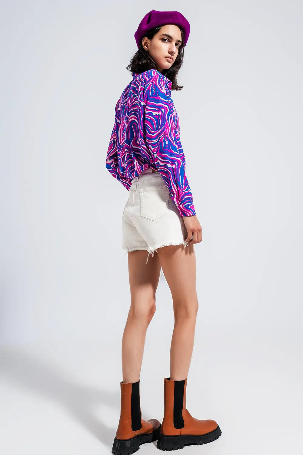 Fluid shirt in bright abstract purple - Shirts