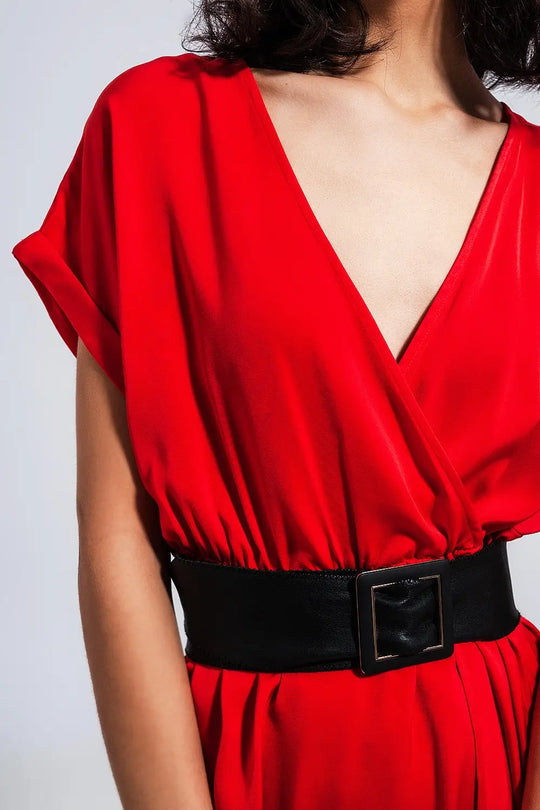 Short sleeve satin maxi dress in red - Dresses