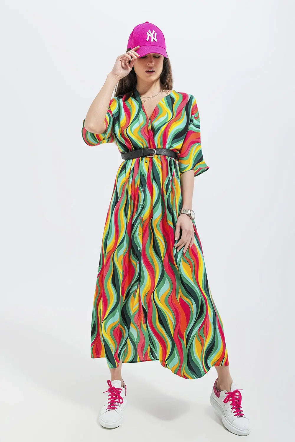 Shirt dress in green abstract swirl print - Dresses