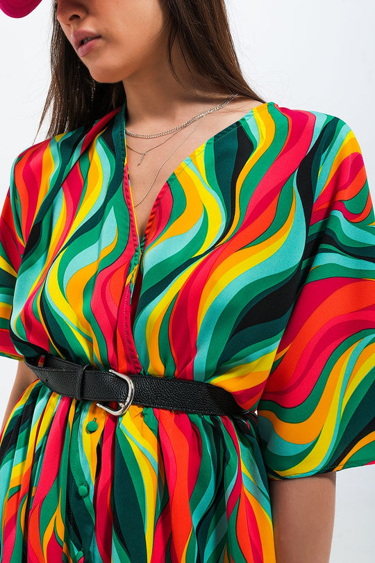 Shirt dress in green abstract swirl print
