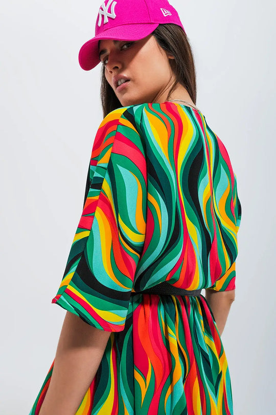 Shirt dress in green abstract swirl print - Dresses