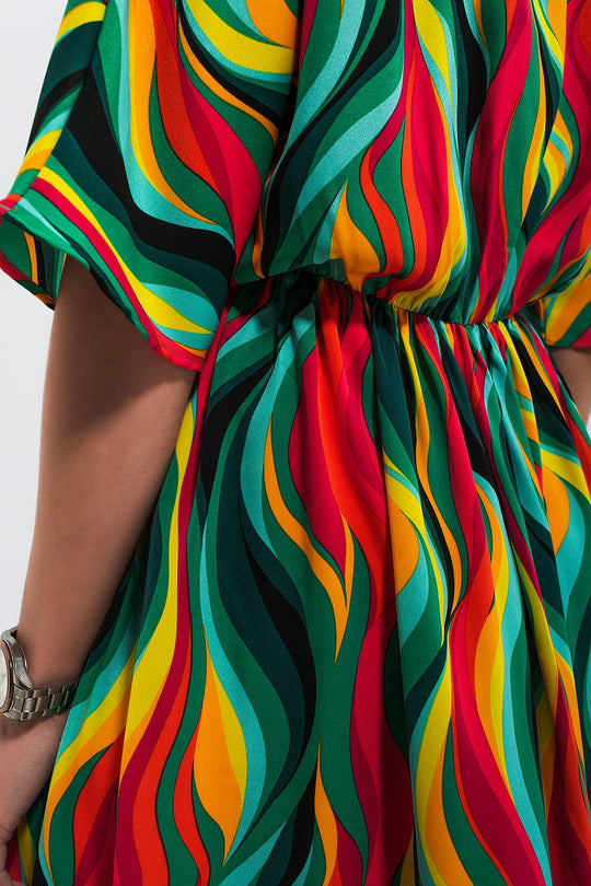 Shirt dress in green abstract swirl print