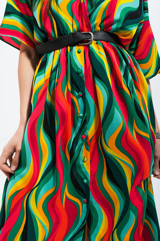 Shirt dress in green abstract swirl print